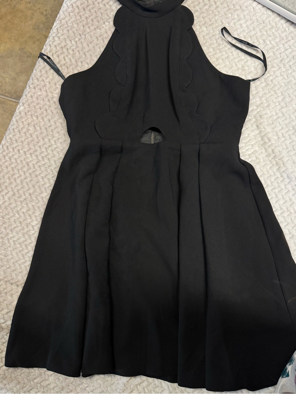 BCBGeneration Black Halter Mini Dress with Scalloped Bodice